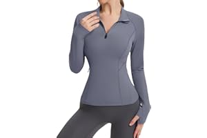 LUYAA Womens Long Sleeve Workout Tops Quater Zip Pullover Running Athletic Jacket with Pockets