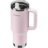 SILICANICE 40oz Insulated Tumbler with Handle, Leakproof Lid with Removable Spout and Straw, Double Wall Stainless Steel, Cup Holder Friendly, Travel/Gym/Office/Home - Pink Sand