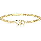 Gold/Silver Bracelets for Women Stackable 14K Gold/Silver Plated Layered Stretch Bracelets Dainty Paperclip Cross Bow Heart Charm Accessories Non Tarnish Gold Jewelry for Women Trendy