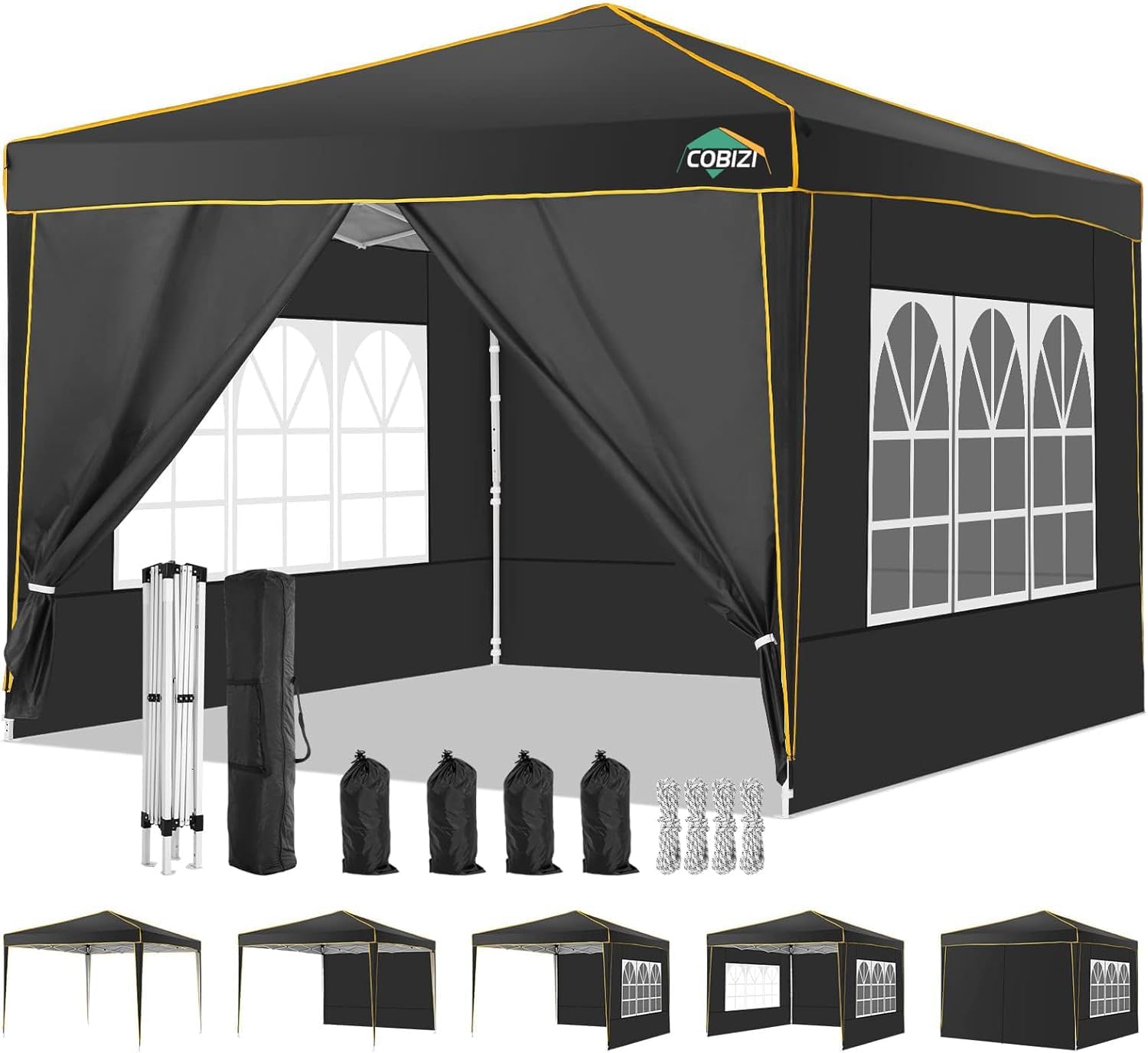 Photo 1 of **SIMILAR**COBIZI 10x10 Pop Up Canopy with 4 Sidewalls, Easy up Canopy for Events, Sports, Beach, Party, Outdoor Party Canopies with 4 Weight Bags, Stakes x4, Ropes x4, Black