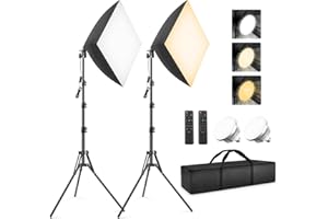 Softbox Lighting Kit 2 Pack, Foccalli 85W Rotatable Soft Box Continuous Lighting with Dimmable 2700-6400K LED Light Bulb, Pho