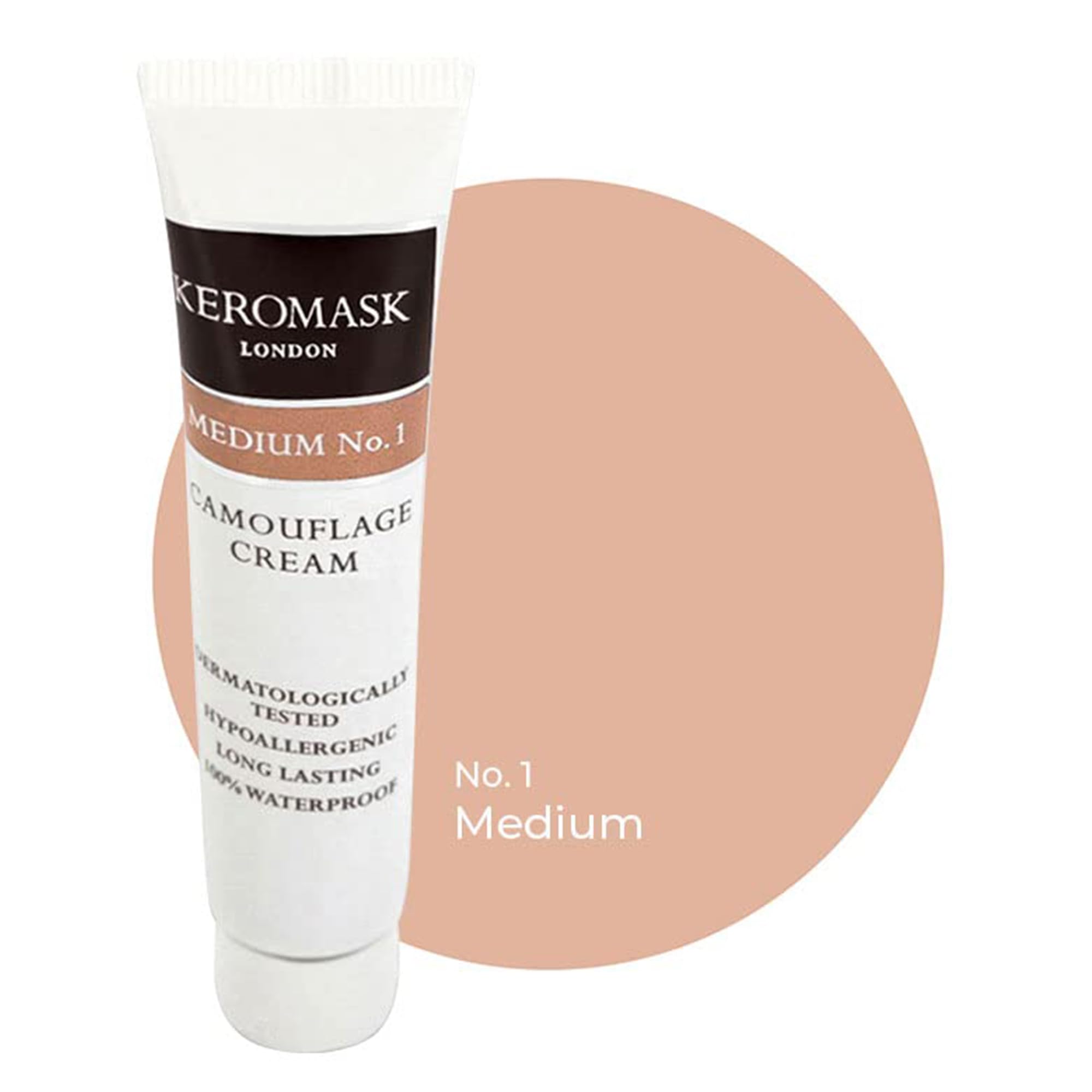 Keromask Full Coverage Hypoallergenic Concealer Shade MEDIUM No 1 to Camouflage Vitiligo, Tattoos, Redness and Rosacea, Waterproof and Suitable for All Skin Types 1 x 15ml โ image 1