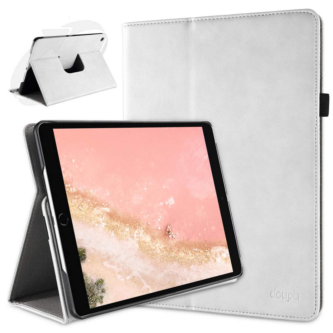 doupi Smart Flip Cover for iPad Pro 10.5 inch & iPad Air 3 (2019), Deluxe Protective Case with Sleep/Wake Function 360 Degree Rotatable Stand Screen Protector, White — image 1