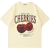 Aelfric Eden Oversized Graphic Tees Unisex Cherries Print T Shirts Casual Summer Short Sleeve Top Cotton Cute Tee Shirt