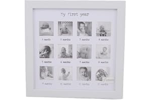 Aqur2020 Baby First Year Picture Frame, White, Rectangular, Plastic, Horizontal, Unisex Adult, 25x25x1.8 cm / 9.8x9.8x0.7 in