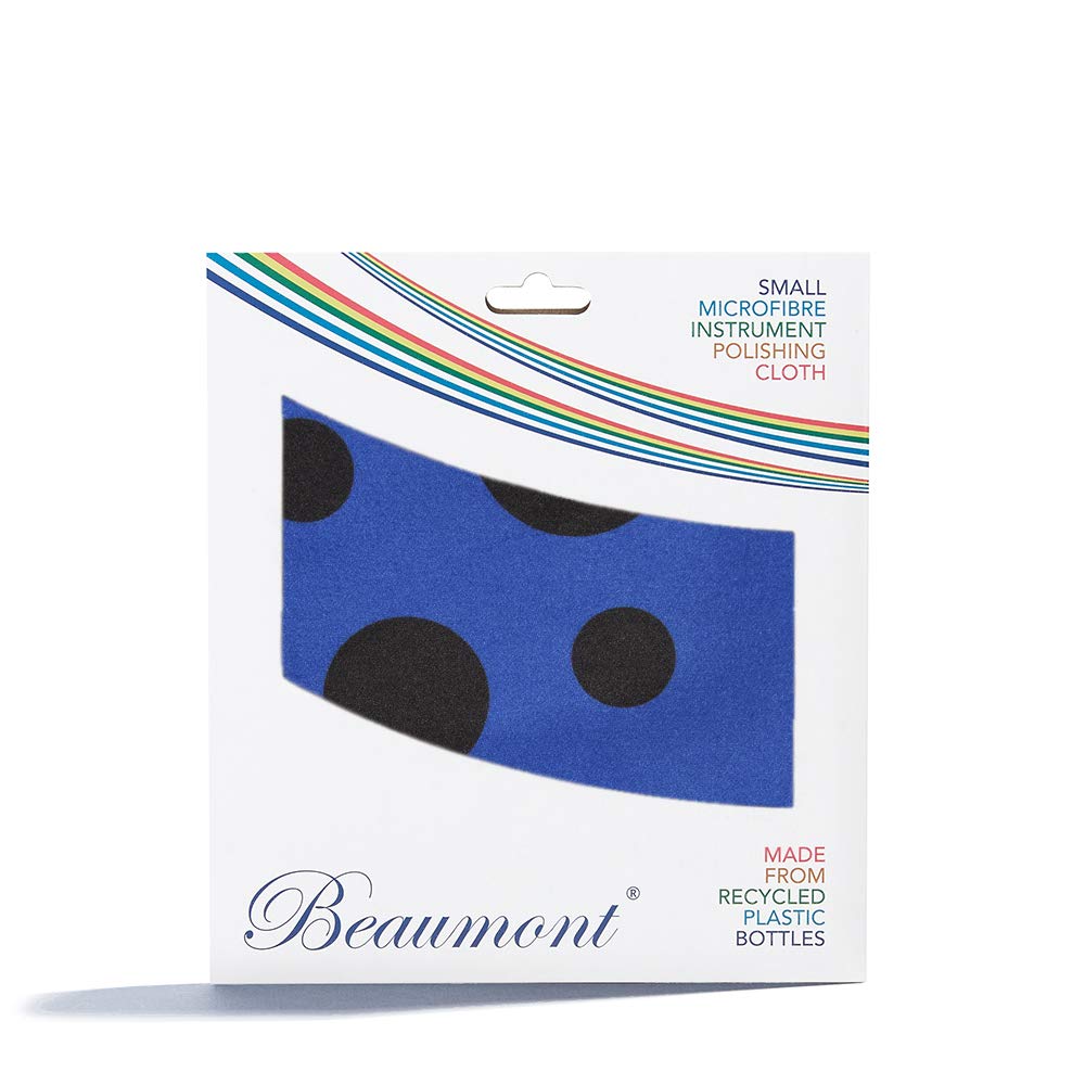 Beaumont Blue Polka Dot Musical Polishing & Cleaning Patterned Instruments Trumpet Clarinet Sax Flute Recycled Microfibre Cleaning Cloth Brass Silver 25 x 25 cm (BFC-BP), 25cm x 25cm — image 1