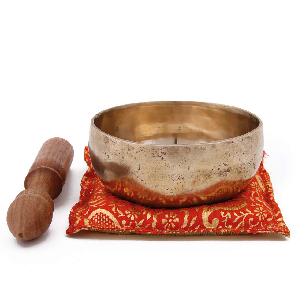Singing Bowl Set HM Size 5 Approx. 480 - 570 g Hand-Hammered Box with Wood / Leather Chime Bar and Cushion