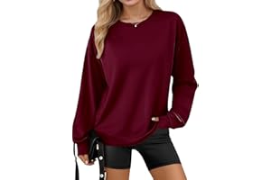 Dazevt Women's Long Sleeve Shirt Crewneck Fall Tops Casual Sweatshirts Loose Fit Fall Trendy Clothes