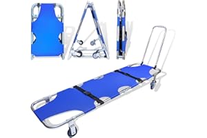 JJFFTAO，Rescue Stretcher，Medical Stretcher，Aluminum 4-Wheel Foldable Stretcher Trolley with Drawbar，Gurney Stretcher can Hold 350 lbs，Used in fire Rescue, Fitness venues, Hospitals, etc