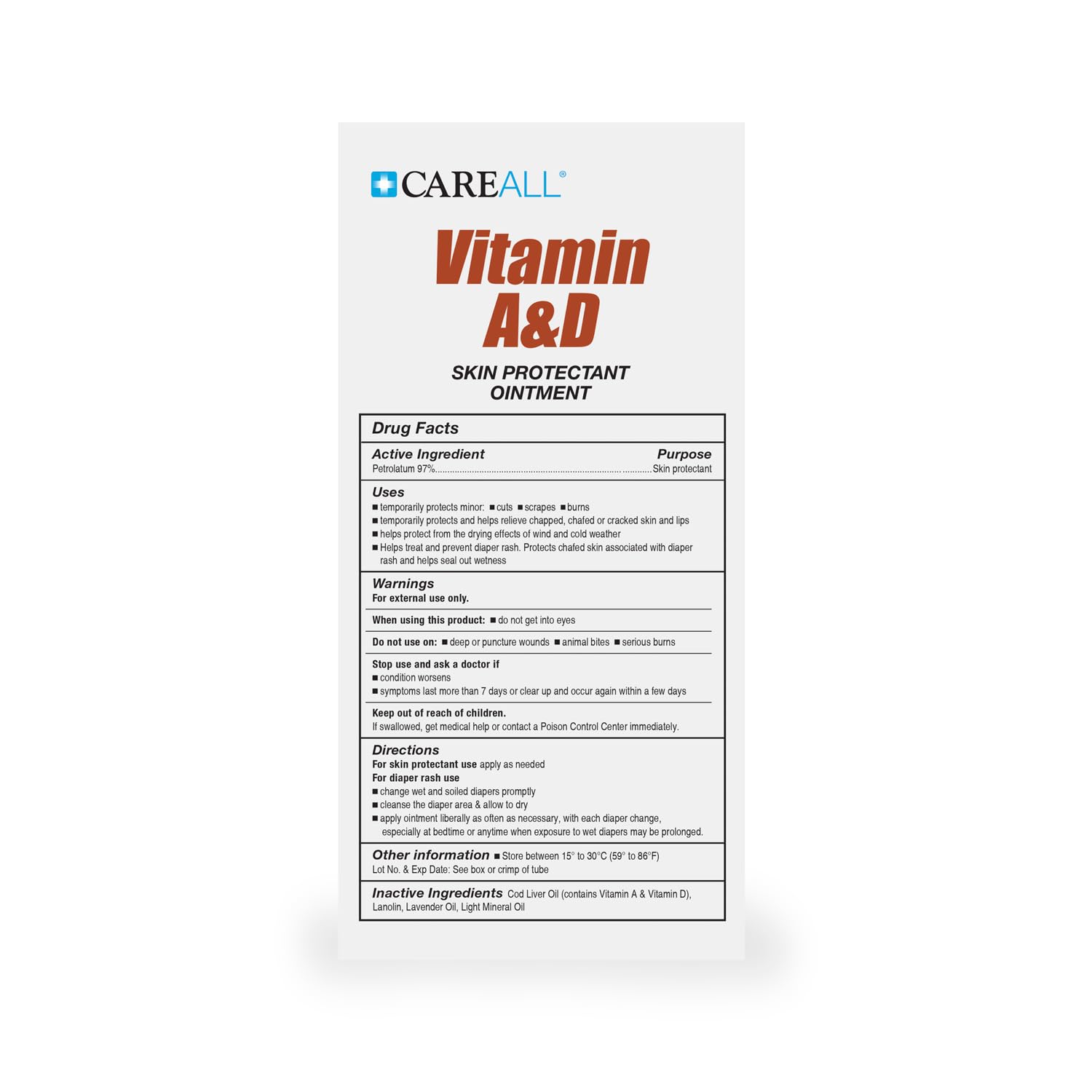 CareAll (6 Tubes) 4oz Vitamin A&D Ointment Treats and Prevents Diaper Rash, Seals out Wetness. Protects and Relieves Dry Cracked Skin, Minor Cuts, Scrapes and Burns