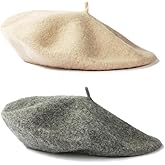 ZARSIO 2 Pieces Beret Hat Women French Wool Beret Solid Color Beret Cap
