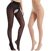 Viyongan Shiny Open Crotch Pantyhose for Women Ultra Oil Shimmer Tights High Waist Glossy Stockings 2 Pairs