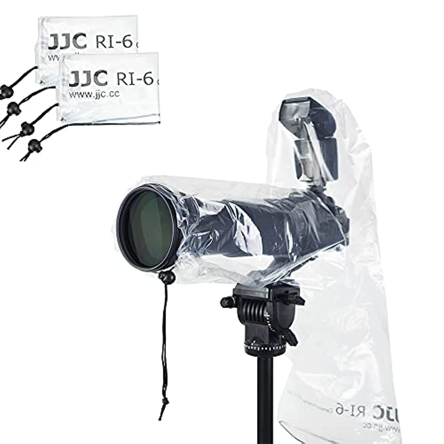 JJC Waterproof Camera Rain Cover for Canon Nikon Sony DSLR Camera with Lens up to 18" Long 7" Wide, Rain Coat Protector for External Hot Shoe Flash (2 Piece)