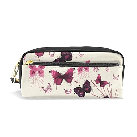 Federmäppchen aus Leder, Aquarell, Schmetterlinge, Insektenstift, Kosmetiktasche