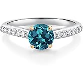 Gem Stone King 10K White Gold London Blue Topaz and White Lab Grown Diamond Engagement Ring For Women (1.28 Cttw, Round 6MM, Gemstone November Birthstone)