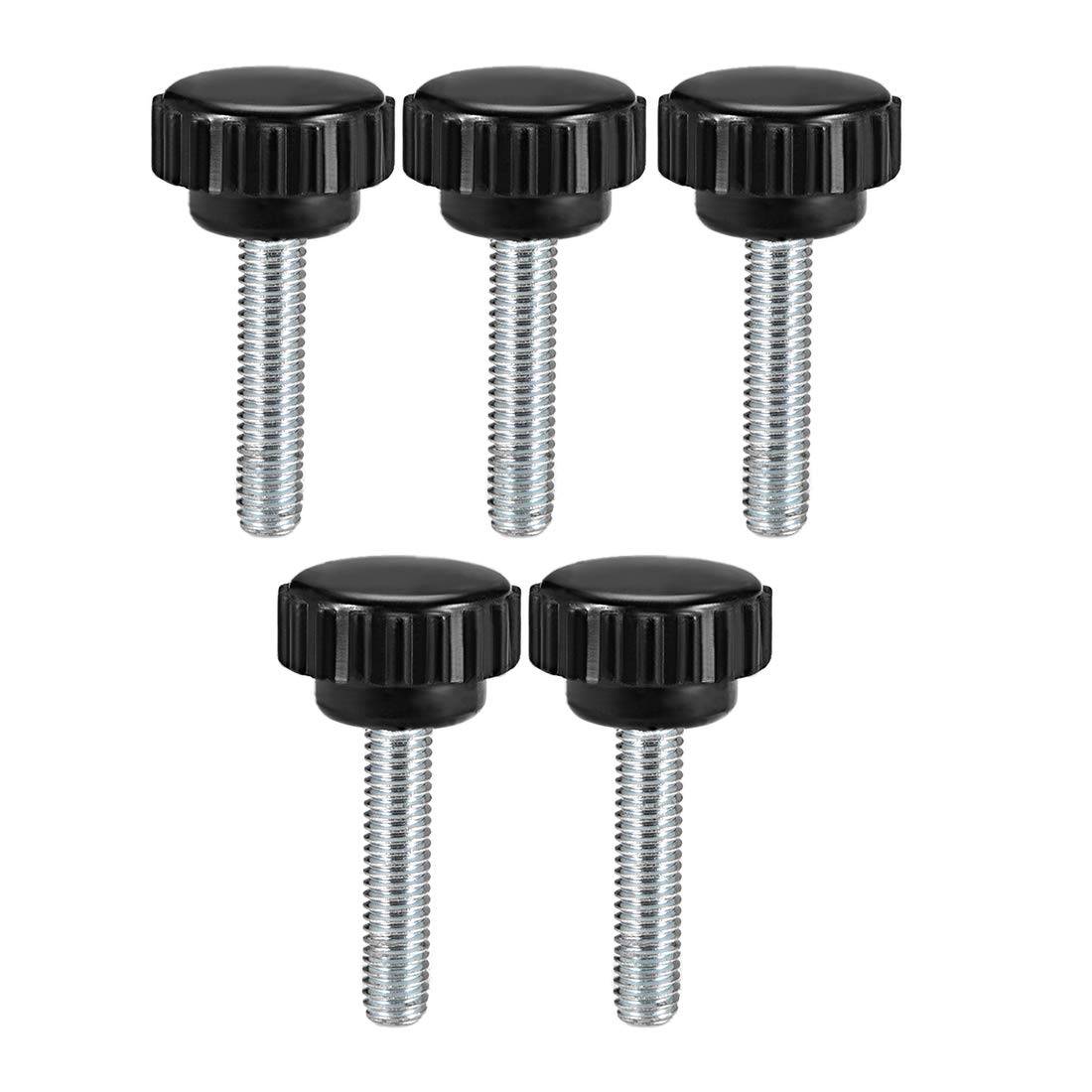 sourcing map M6 x 30mm Metric Male Thread Knurled Clamping Knobs Grip Thumb Screw on Type Hand Clamping Handle Bolt with Plastic Knobs Black 5 Pcs