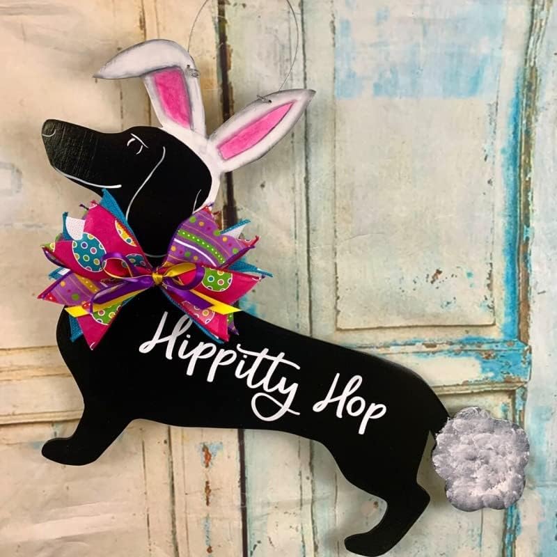 Wreath Hangers - Easter Dachshund Door Hanger Wooden Door Hanger Ornaments Rustic Dachshund Welcome Sign Front Door Porch Decor 1PC15.7 * 17.7 inch Easter Gifts Housewarming Gifts (Black)