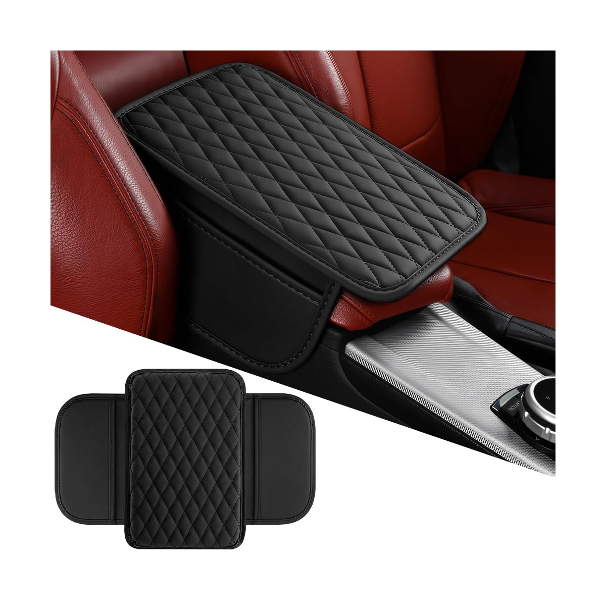 Photo 1 of Mandark Car Center Console Cover, Microfiber Leather Vehicle Armrest Protector Cushion with 2 Storage Bags, Auto Interior Arm Rest Seat Box Pad Accessories, Universal for SUV, Sedan, Truck (Black)