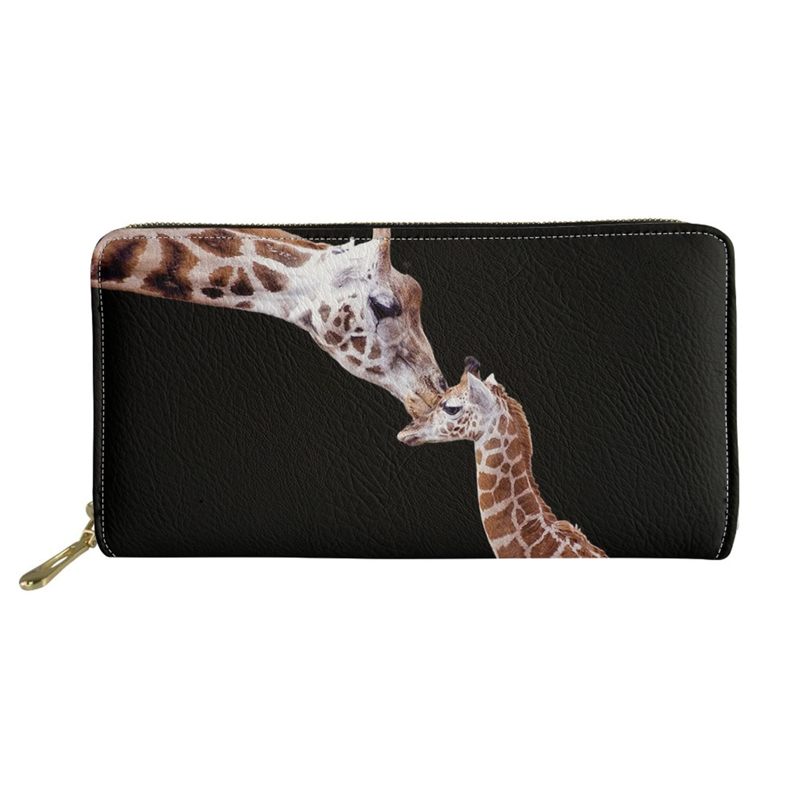 Jndtueit Giraffe Purse Animal Kiss Giraffe Printed Long Leather Wallet Outdoor Indoor Clutch Handbag with Zip for Women Men