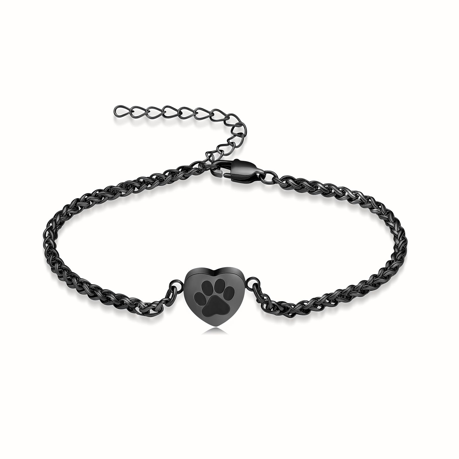 QGJNSGC Pet Paw Urn Bracelet for Ashes Heart Cremation Jewelry Bracelet Ashes Bracelets for Men Women Memorial Keepsake Bangle Bracelet for Human Pet (Black)