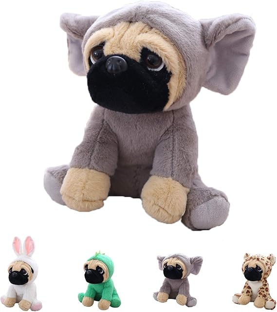 Cute Pug Stuffed Animal Cosplay as Gray