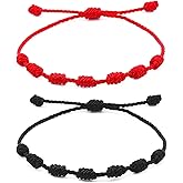 CACALOSS 2 Pieces Hand-Woven Adjustable Bracelet For Men And Women One Black And One Red