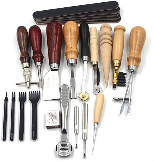 Amazon Co Jp Ksiuiue レザークラフト 工具 セット 縫製キット 千枚通し 菱目打ち Diyレザーツールセット カッターマット カービング 手作り 縫製キット 18点セット 初心者 プロ 手芸 ホビー ホーム キッチン