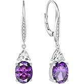 Rocayi Oval Dangle Drop Earrings for Women 925 Sterling Silver Leverback Earrings Birthstone Jewelry Gifts for Her