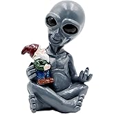 Dnoifne Alien Hugging Gnome Garden Decoration Statue, Resin Alien Dwarf Statue, Waterproof Garden Alien and Gnome Statue for Patio Lawn Porch Decoration Birthday Gifts Housewarming Gifts