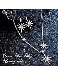 GAEA H Star - Juego de pendientes y collares para mujer, plata de ley, diamantes de imitación de cristales de Swarovski