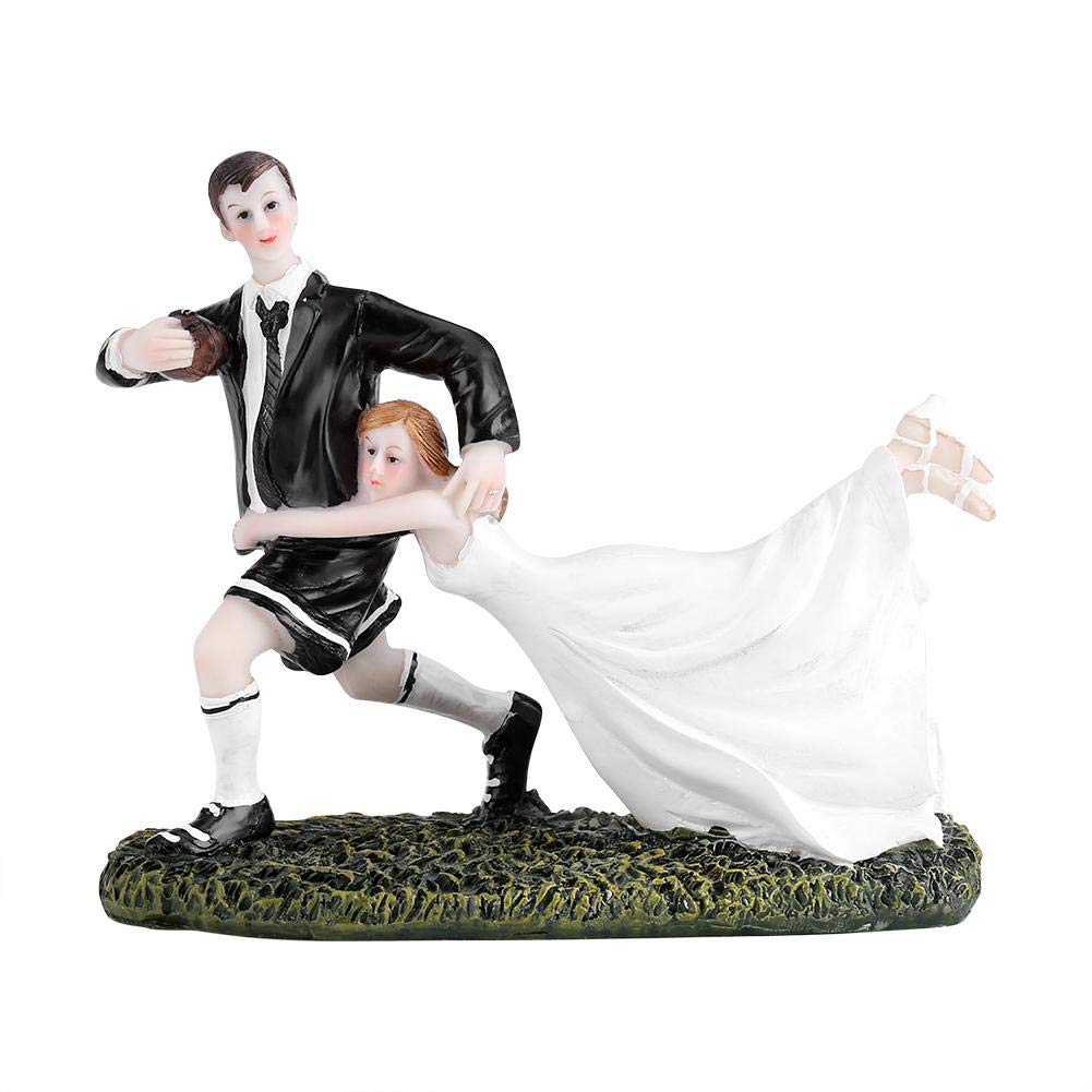 Yosoo Cute and Funny Wedding Cake Topper Bridal Couple Rugby Love Bride and Groom Couple Resin Figurine Table Decoration