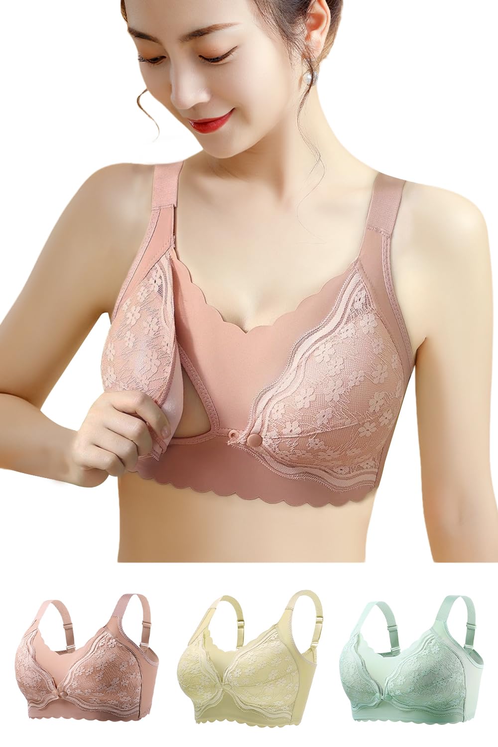 [veimia] 授乳ブラ 1枚/3枚セット 前開きブラジャー マタニティブラ ノンワイヤー 授乳ブラジャー 綿 ウィンドオープン 卒乳後も使える産前 産後 通気性 柔らか 垂れない チクチクしないストレッチレース 着脱簡単 授乳ブラ 大きいサイズ の商品画像