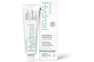 Davids Hydroxi Fluoride Free Nano Hydroxyapatite Toothpaste for Remineralizing Enamel & Sensitive Relief, Whitening, Antiplaque, SLS Free, Natural Peppermint, 4 oz, Made in USA