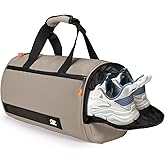 C&F BOGMOST Small Travel Duffel Bag,Compact Sports Small Gym Bag with Shoes Compartment,Lightweight Duffel Bag for Men & Women,Personal Item Travel Bag Weekender Bags for Travel Sports Gym -Khaki