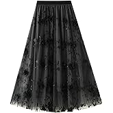 Womens Floral Tulle Skirts Layered Fairy Mesh Tutu Skirt Casual Dressy A-Line Midi Skirts Party Wedding Skirt 2025