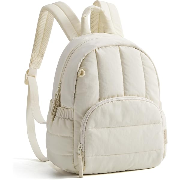 PINK VS Quilted Puffer Backpack. Ivory White. Victoria main image 2