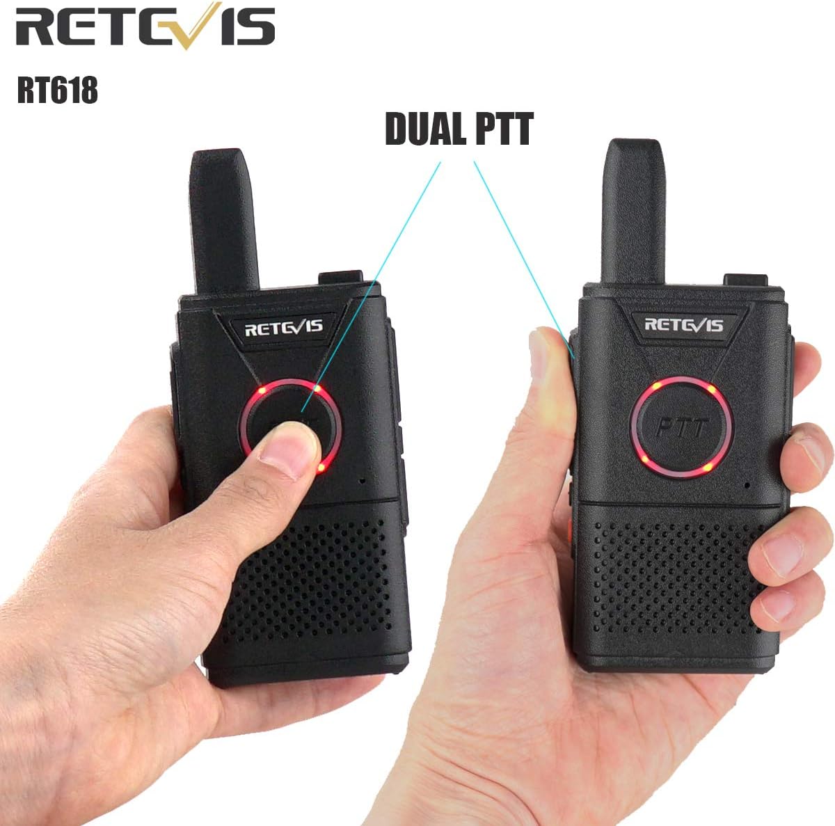 Retevis RT618 Walkie Talkie for Adults Dual PTT PMR446 License Free 2 Way Radio Long Range - Image 5