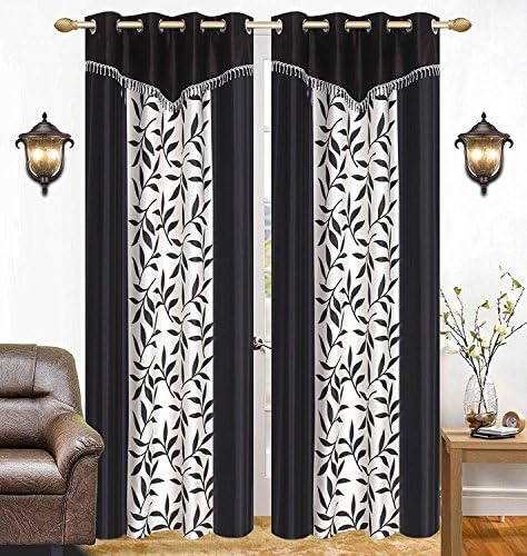 Brand Roots Eyelet Modern Polyester Door Curtains 7 feet, Pack of 2, Black (Black, Door 7 Feet)