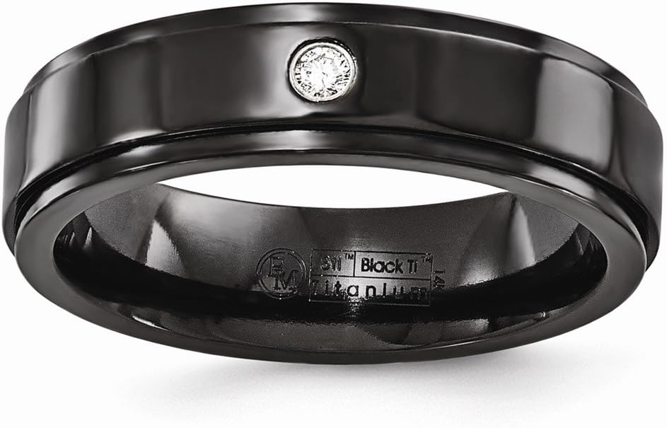 FB Jewels Solid Edward Mirell Black Titanium Diamond W/Sterling Silver Bezel Wedding Band