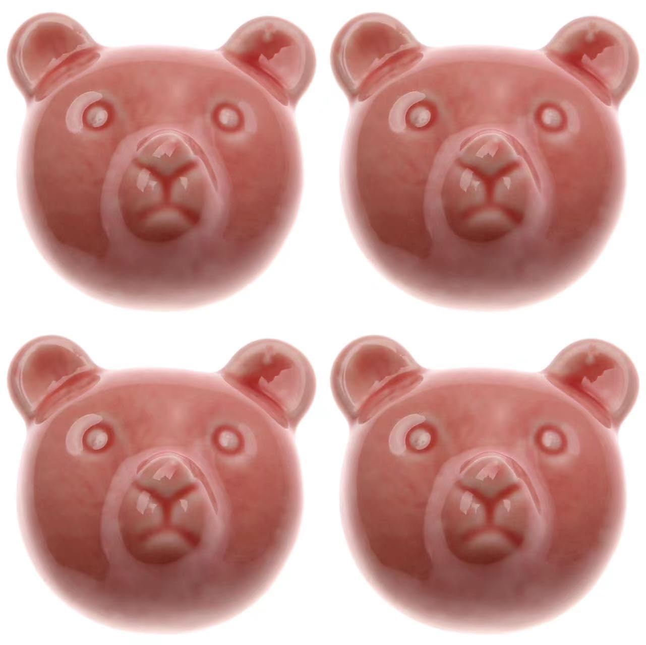 MUXSAM Door Handle Ceramic Bear Pattern Novelty Drawer Door Pull Handle Chest Cabinet Dresser Knobs (Pink, 4 Pcs)