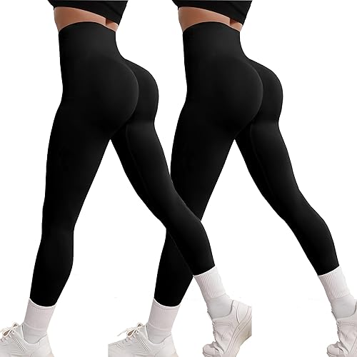 2PCS Women's Leggings for Yoga Pants High Waist Workout Trousers Tummy Control Runing Gym Pants Black