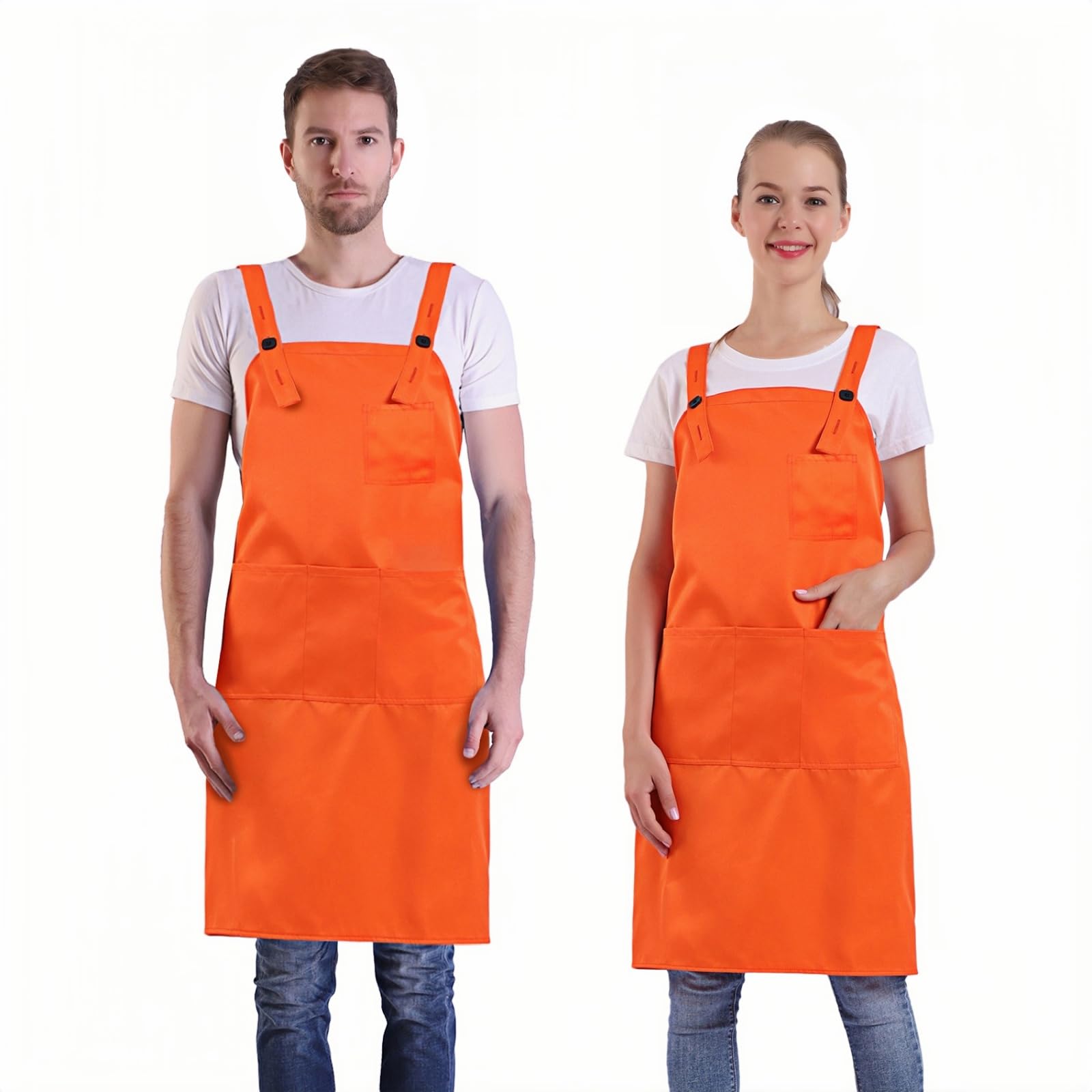 BIGHAS H Back Style Apron with Pocket for Women, Men Adjustable Large Size Comfortable, Kitchen, Home, Cooking 12 Colors (Orange) — image 1