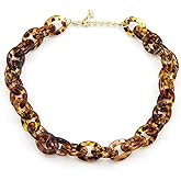 Bohemian Tortoise Shell Acrylic Resin Chain Link Necklace Leopard Print Pendant Necklace Personalized Vintage Acetate Sweater Chain Necklace Punk Chunky Statement Collar for Women-D leopard