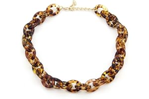 CAIYAO Bohemian Tortoise Shell Acrylic Resin Chain Link Necklace Leopard Print Pendant Necklace Personalized Vintage Acetate Sweater Chain Necklace Punk Chunky Statement Collar for Women-D leopard