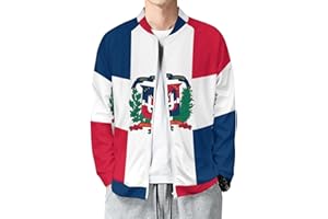 Men's Bomber Jacket Zip Up Baseball Jacket, Dominican Republic Lightweight Flight Jackets, Open Front Round Neck C