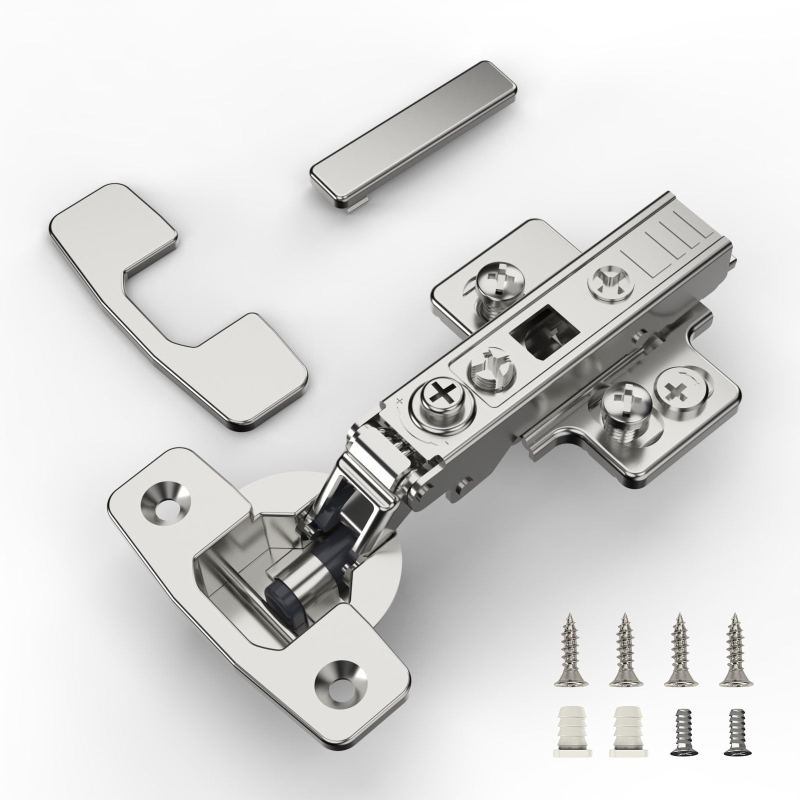 Furniware 20 pcs Soft Close Cabinet Hinge,4D Adjustment(Depth, Side,Height and Closing Speed) Full Overlay Hinges Nickel Plated,Euro and Fixing Screws — image 1