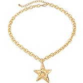 NOVYRA Chunky Gold Star Statement Necklace for Women Dainty Adjustable Thick Chain Star Pendant Necklaces Trendy Jewelry for Women