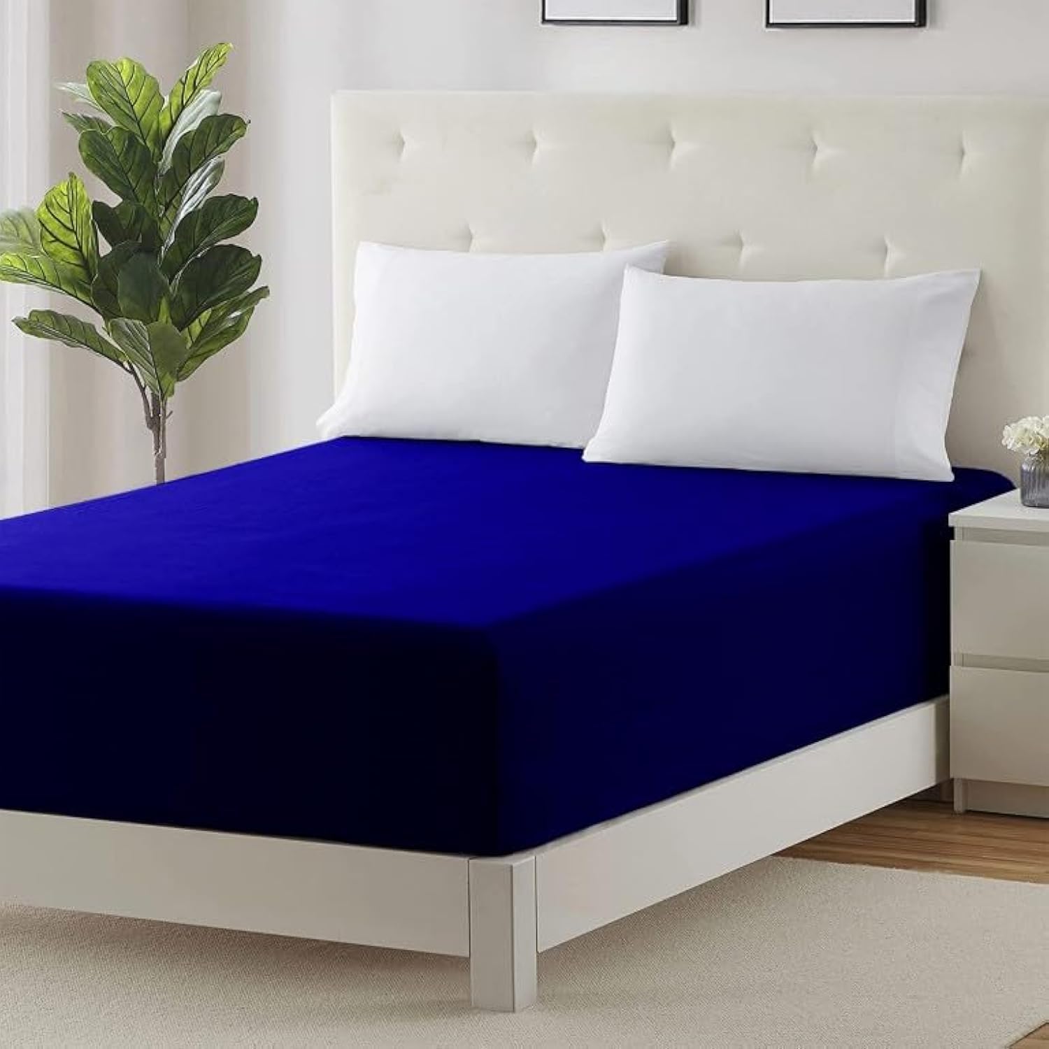 Prime Linens Extra Deep 30Cm Plain Fitted Sheet, Elastic Pocket Breathable Soft Polyester Cotton Bed sheet Machine Washable Fade Resistant (Royal Blue, Super King)