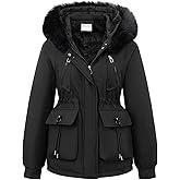 SHMLIYDO Womens Warm Puffer Jacket Winter Coat FLeece Lined Parka With Detachable Fur Hood