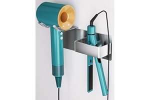 Hair Dryer Holder Wall Mounted, Stainless Steel Blow Dryer Holder for Bathroom, Hair Dryer and Straightener Holder Adhesive or Drilling, Hair Tool Organizer for Salon Barber Shops Banjekt